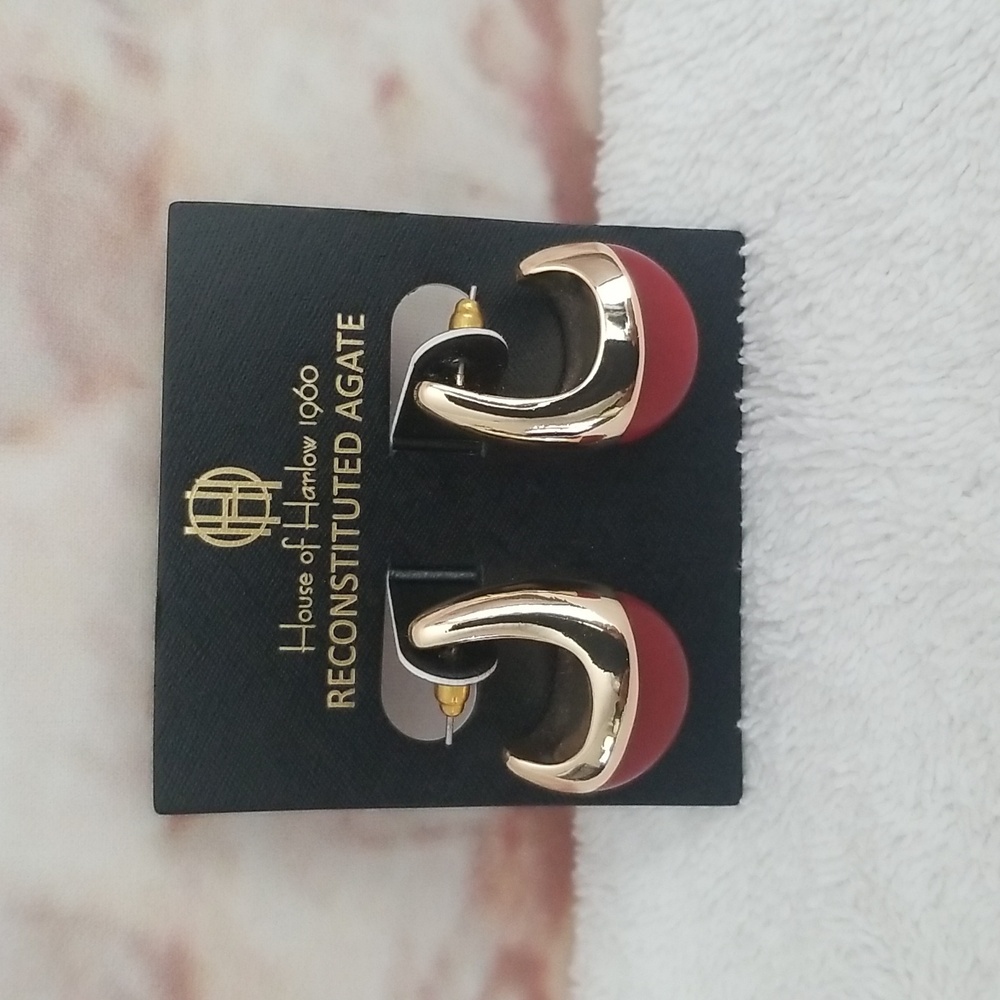 New House of Harlow 1960 Reconstituted Agate Earrings